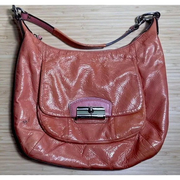 Coach Kristin Patent Leather Shoulder Bag Purse Coral Hobo 19299 AS IS - Picture 12 of 12